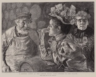 Eine Verkostungsbestellung in den London Docks, Messebesucher in den Kellern